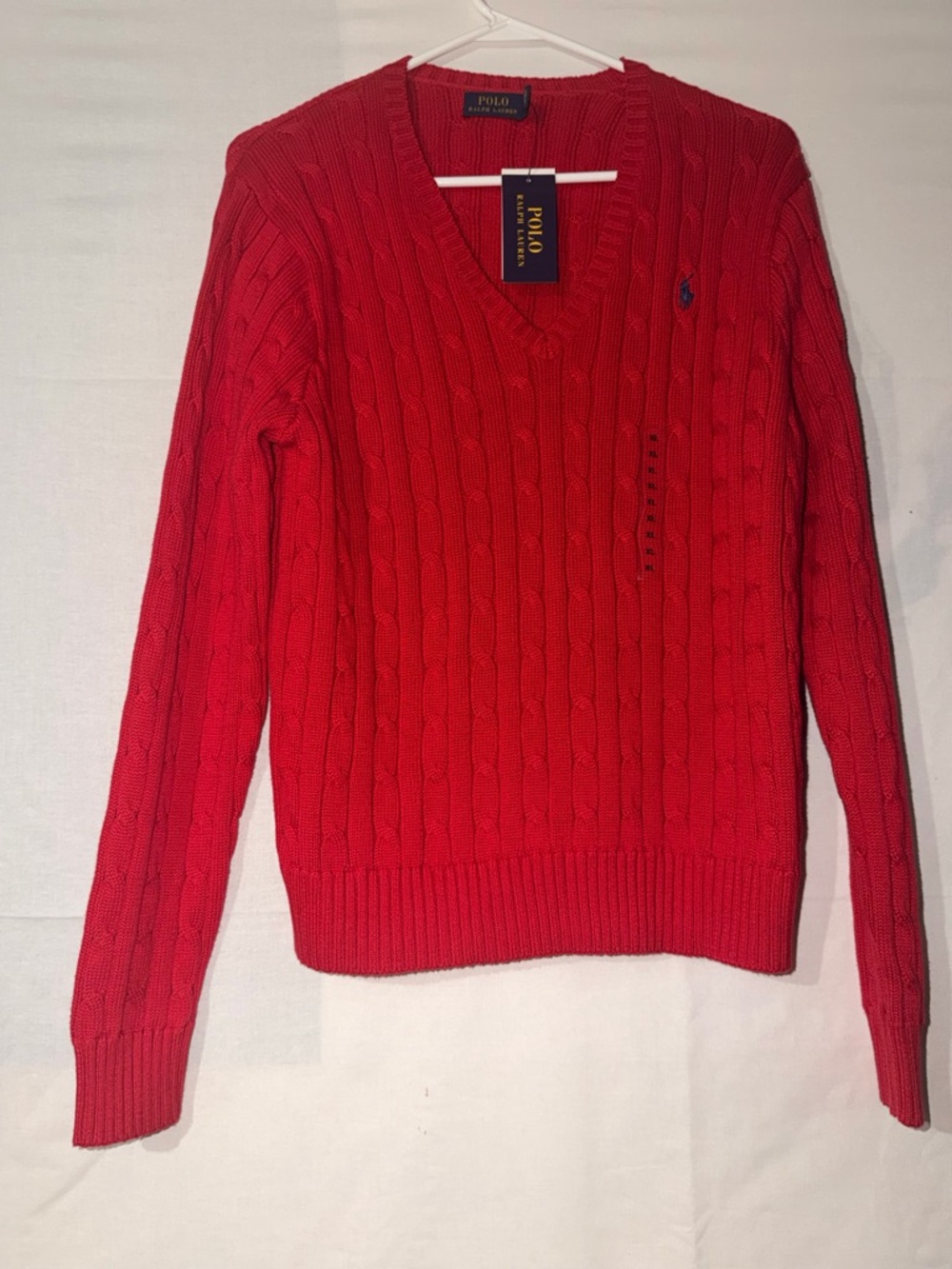 Ralph Lauren Red Cable-Knit V-Neck Sweater